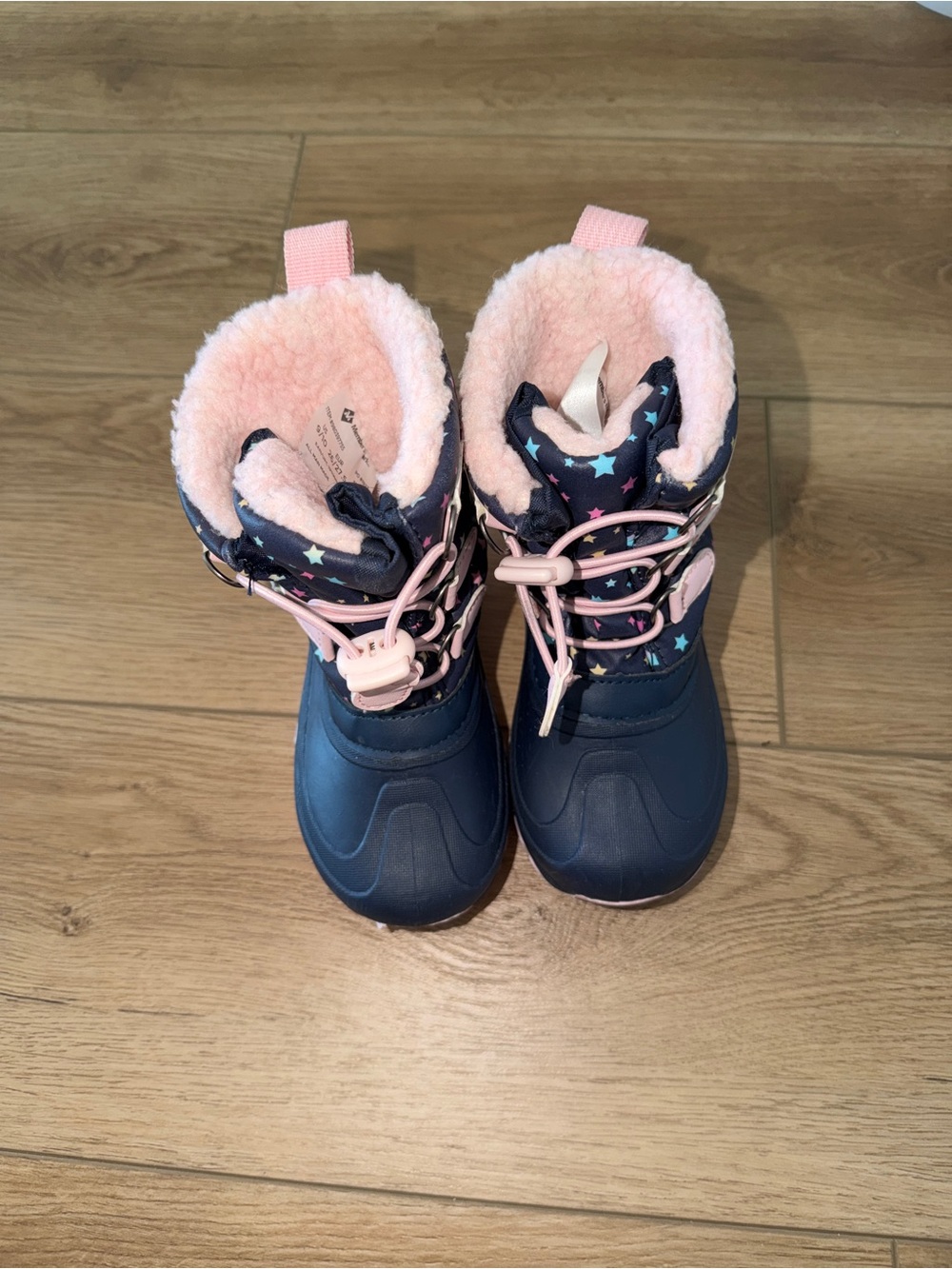 Kids Navy and Pink Star Lined Snow Boots